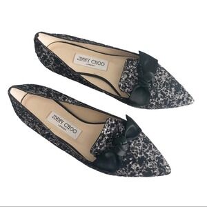 JIMMY CHOO Black and Silver Gabie Glitter Slip On Bow Flats Size 36 / US 6
